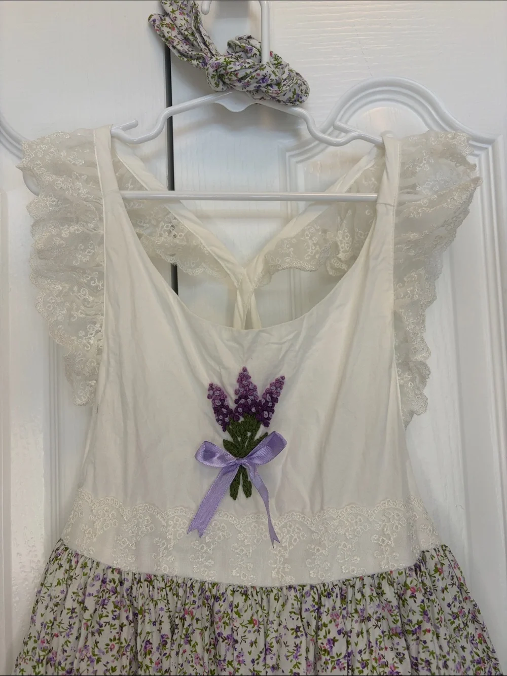 Be Girl White & Lavendar Floral Lace-Trim Open Back Dress 8T Wedding Cottage